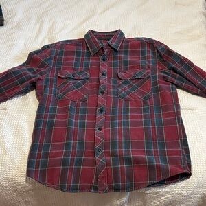 Brixton Burgundy and Navy Plaid Button-Down Shirt
